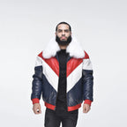 Men's Multi-Color V-Bomber Real Sheepskin Leather Jacket with Detachable Faux-Fur Collar