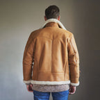 Men's Tan Brown B-3 Shearling Leather Aviator Jacket