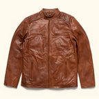 Men's Tan Brown Leather biker Jacket