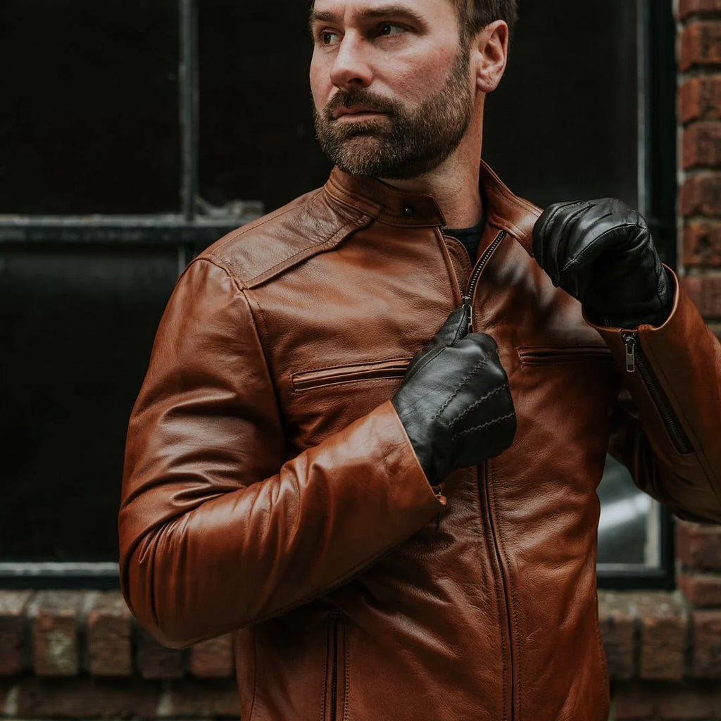 Men's Tan Brown Leather biker Jacket