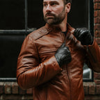 Men's Tan Brown Leather biker Jacket