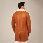 Men's Tan Brown Long Shearling Leather Coat | Real Lambskin Winter Coat by Shearling Jacket