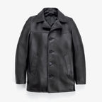 Men's Textured Black Leather Car Coat | Shearling Jacket