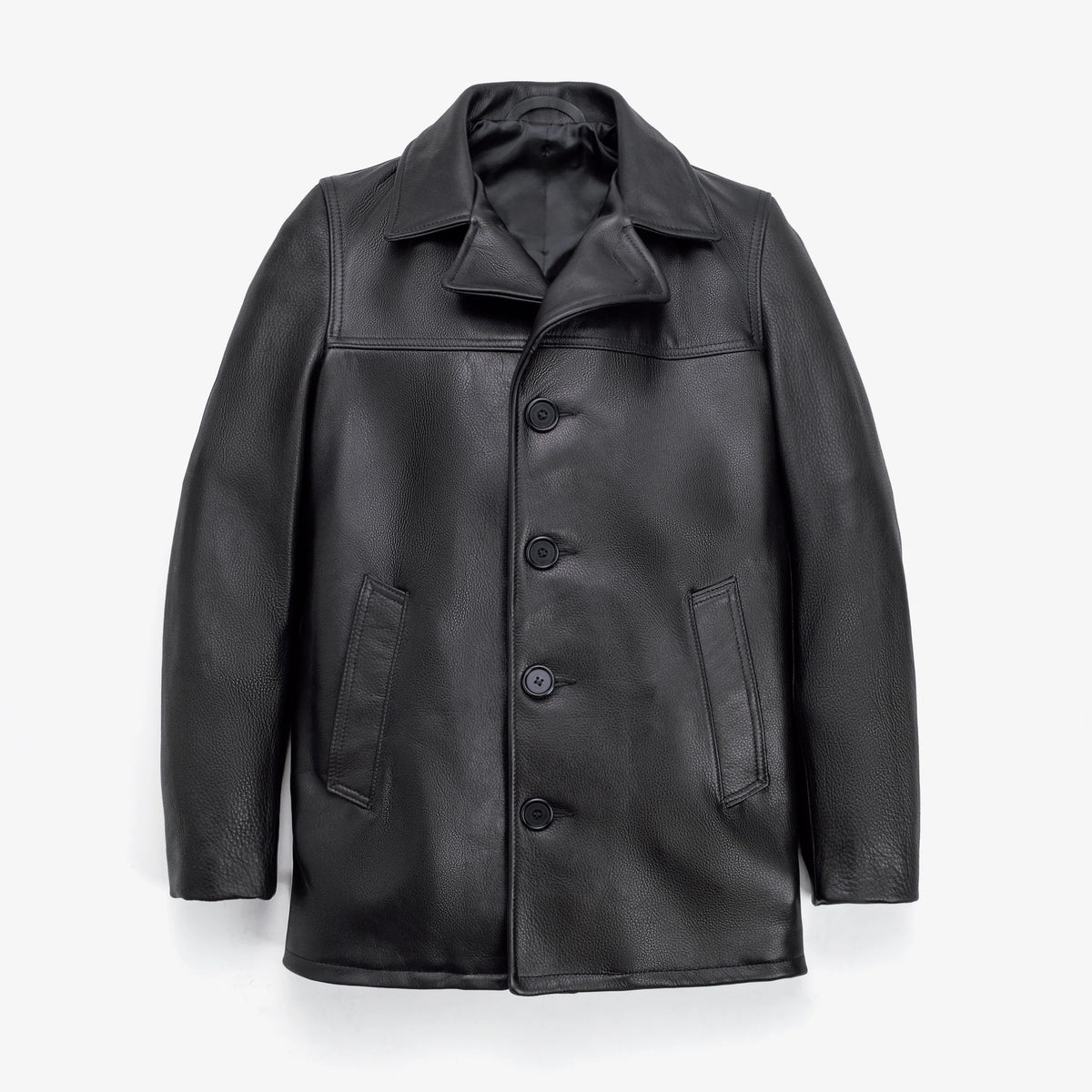 Men's Textured Black Leather Car Coat | Shearling Jacket