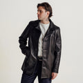 Men's Textured Black Leather Car Coat | Shearling Jacket
