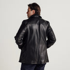 Men's Textured Black Leather Car Coat | Shearling Jacket