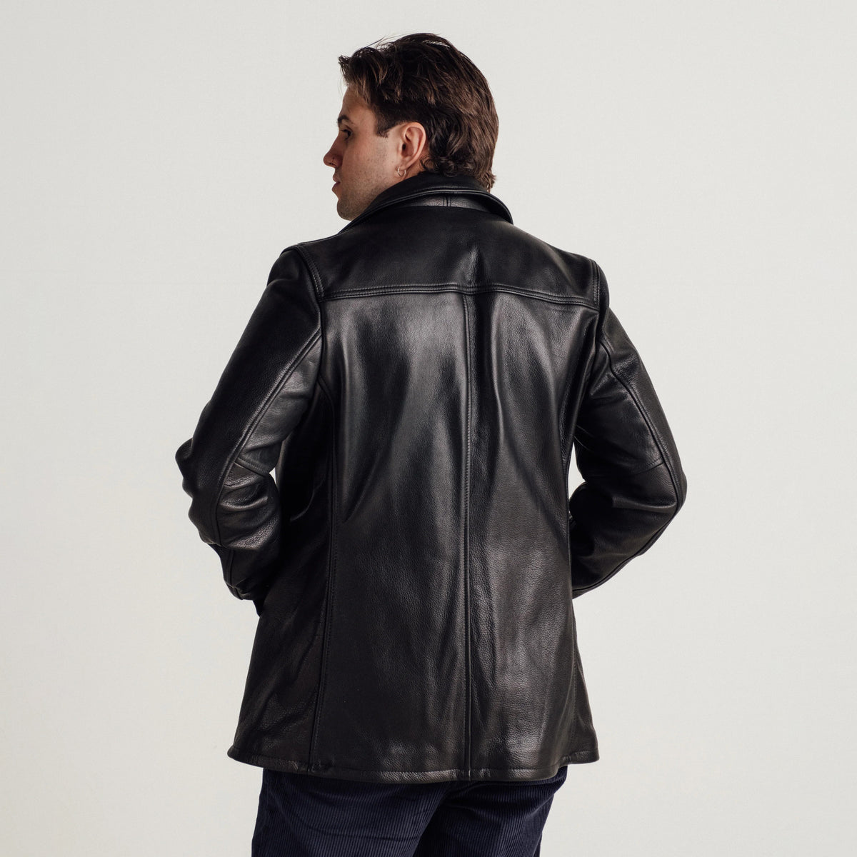 Men's Textured Black Leather Car Coat | Shearling Jacket