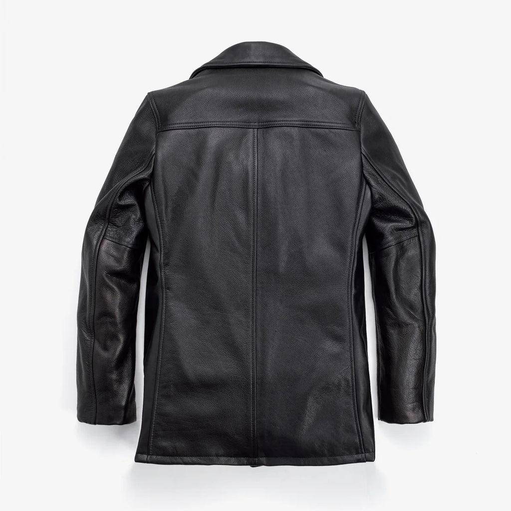 Men's Textured Black Leather Car Coat | Shearling Jacket