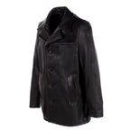Men's Textured Black Leather Car Coat | Shearling Jacket