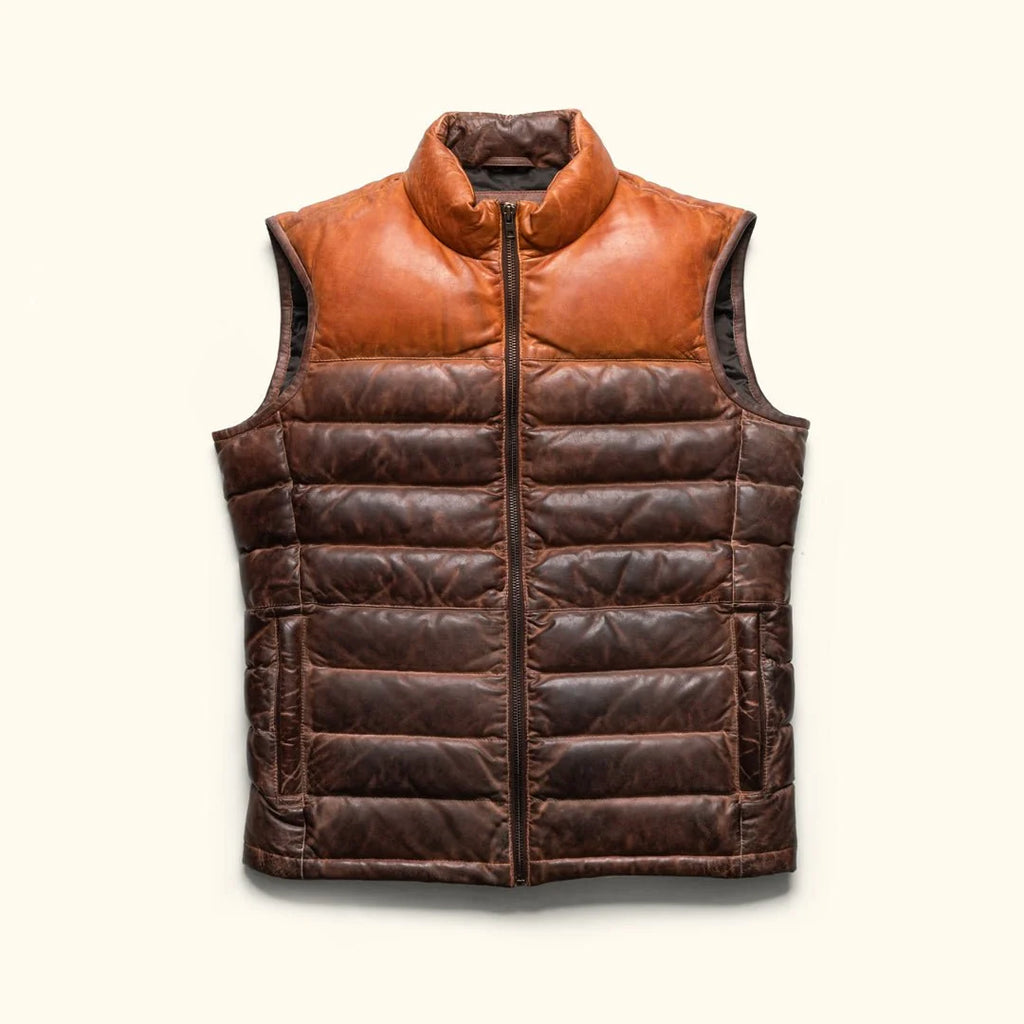 Men's Two-Tone Cognac & Dark Brown Leather  Vest