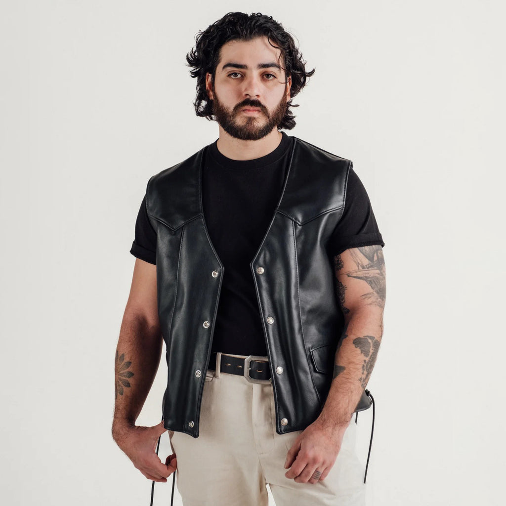 Men's Western Side-Lace Snap Leather Vest