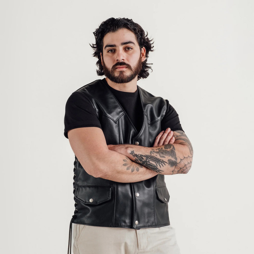 Men's Western Side-Lace Snap Leather Vest