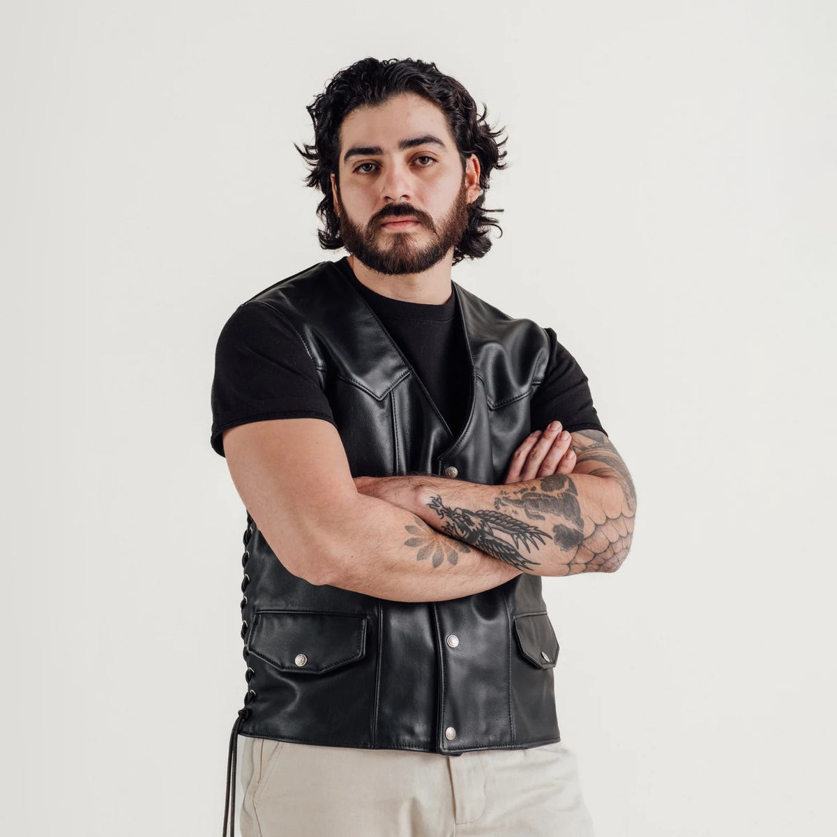 Men's Western Side-Lace Snap Leather Vest