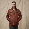 Men's Whiskey Brown Leather Shirt Collar Jacket