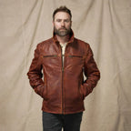 Men's Whiskey Brown Leather Shirt Collar Jacket