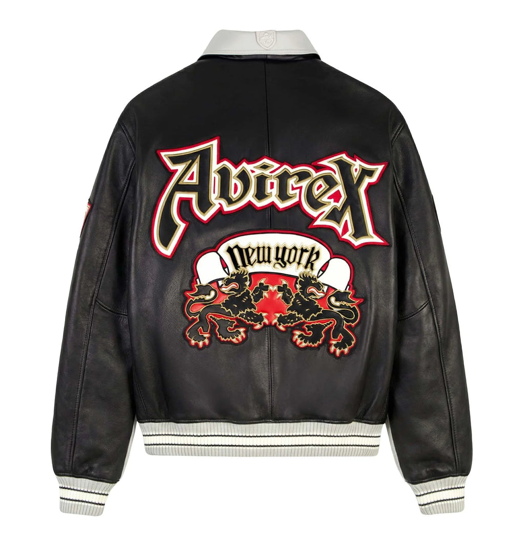 Men's White & Black Two-Tone Leather Goth Jacket | New York Lion Crest Edition
