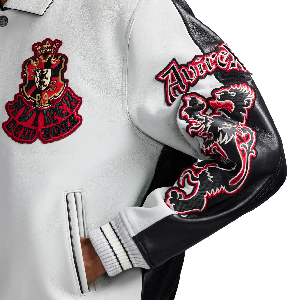 Men's White & Black Two-Tone Leather Goth Jacket | New York Lion Crest Edition