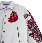 Men's White & Black Two-Tone Leather Goth Jacket | New York Lion Crest Edition