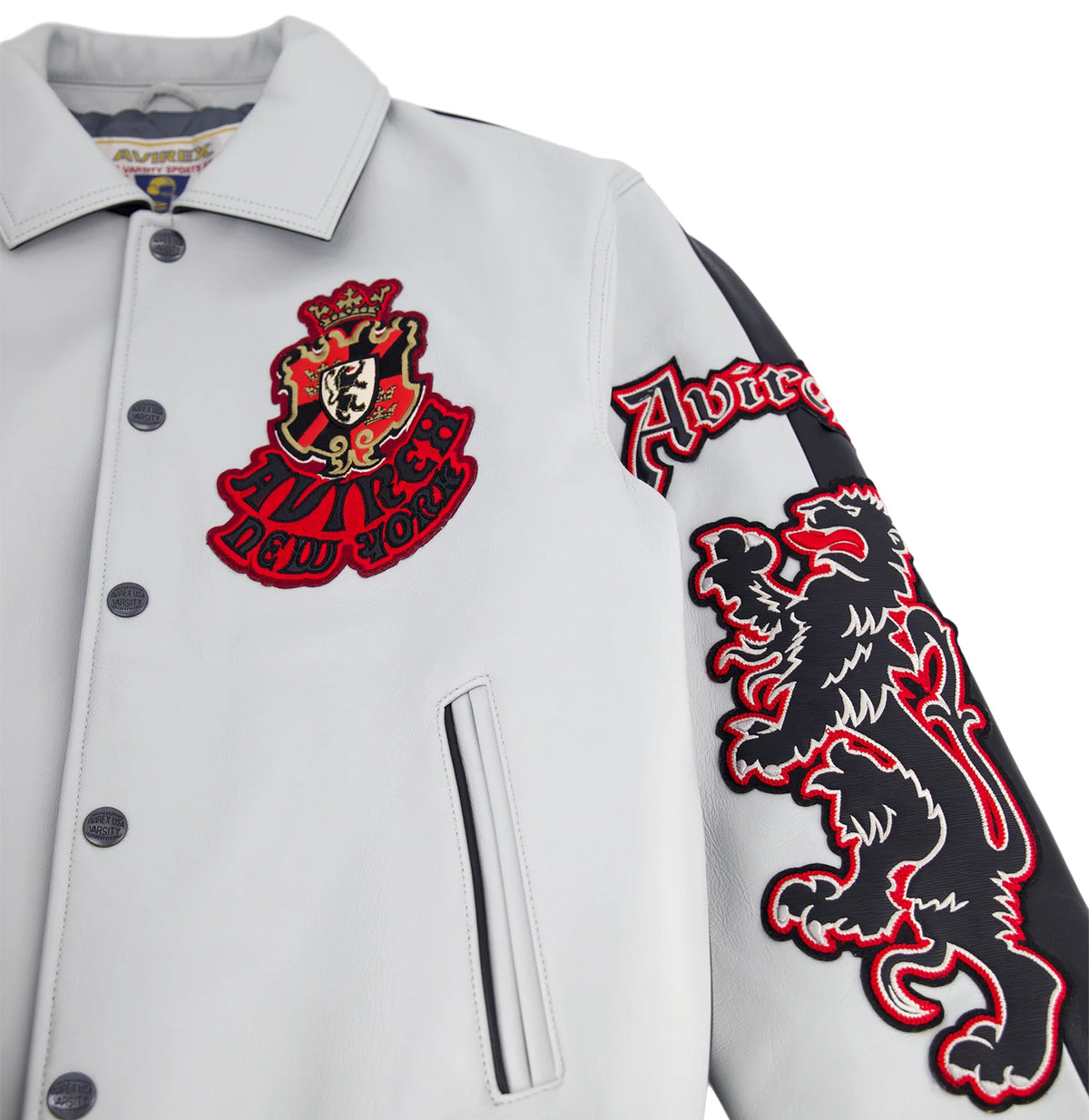 Men's White & Black Two-Tone Leather Goth Jacket | New York Lion Crest Edition