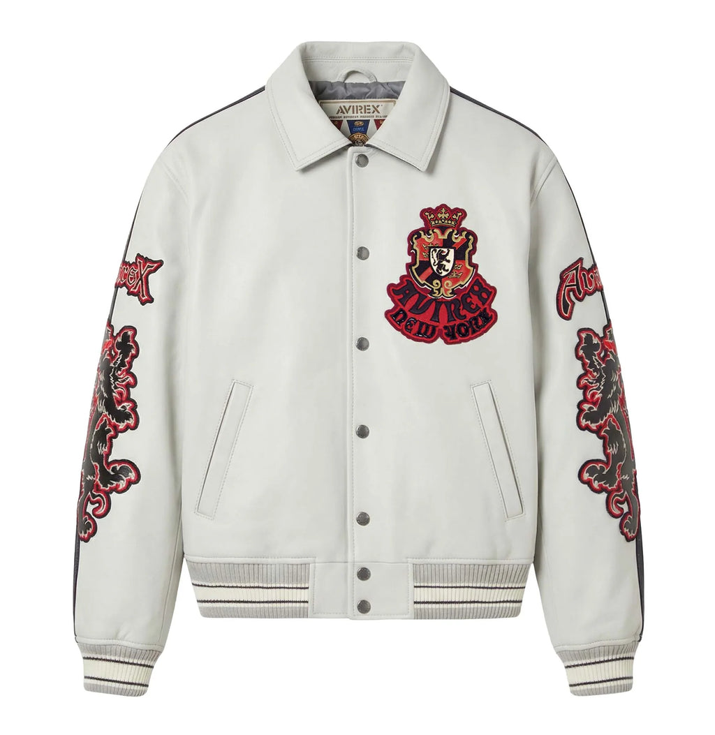 Men's White & Black Two-Tone Leather Goth Jacket | New York Lion Crest Edition