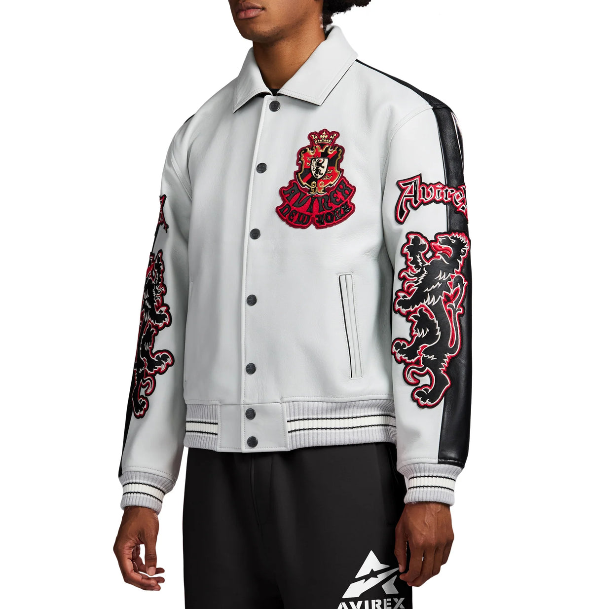 Men's White & Black Two-Tone Leather Goth Jacket | New York Lion Crest Edition