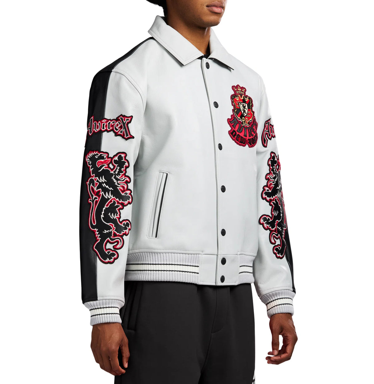 Men's White & Black Two-Tone Leather Goth Jacket | New York Lion Crest Edition