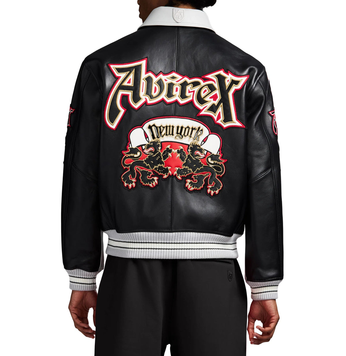 Men's White & Black Two-Tone Leather Goth Jacket | New York Lion Crest Edition