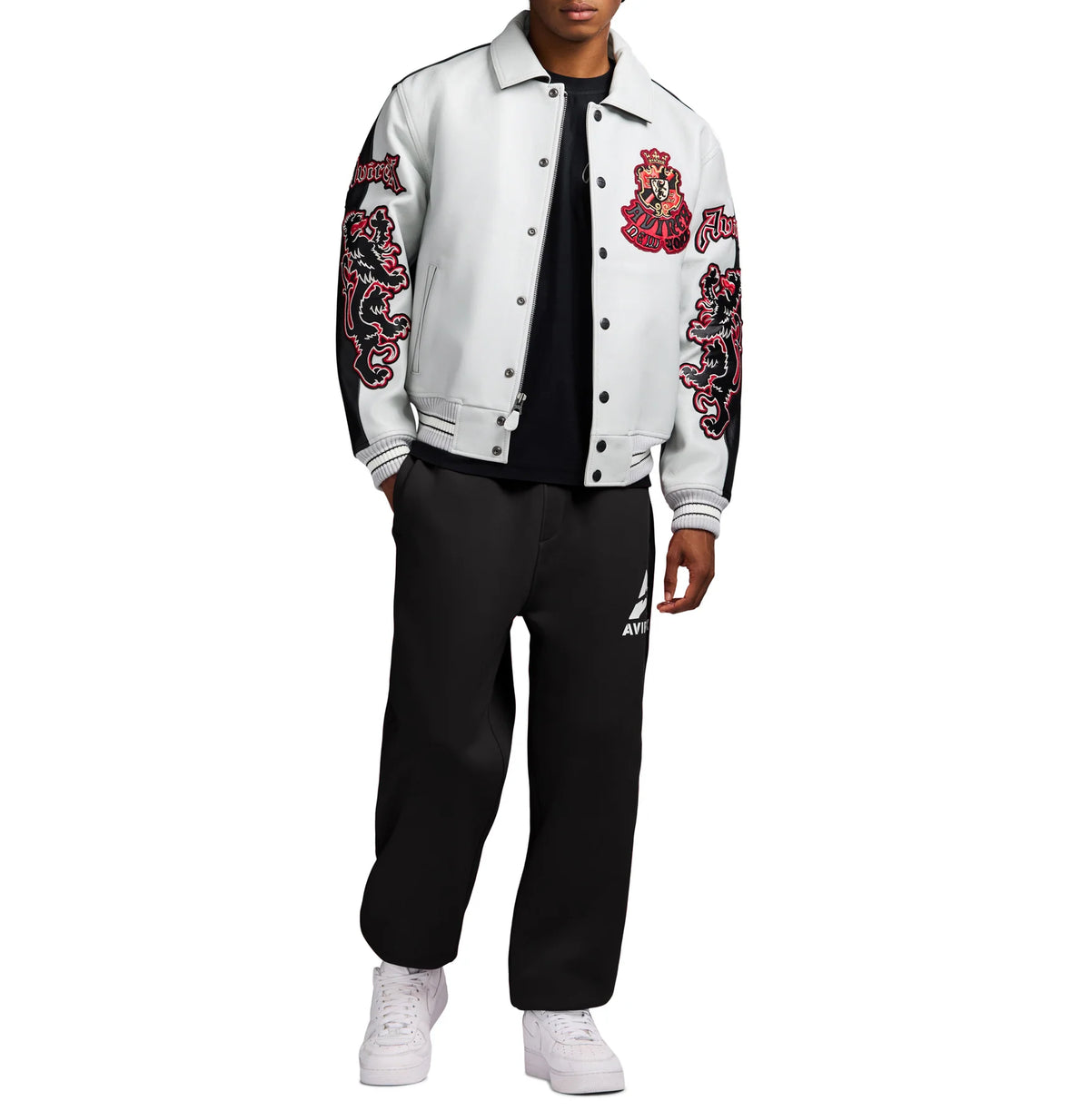 Men's White & Black Two-Tone Leather Goth Jacket | New York Lion Crest Edition