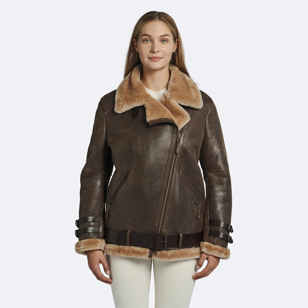 Oversized Women's Sheepskin Leather Shearling Winter Jacket