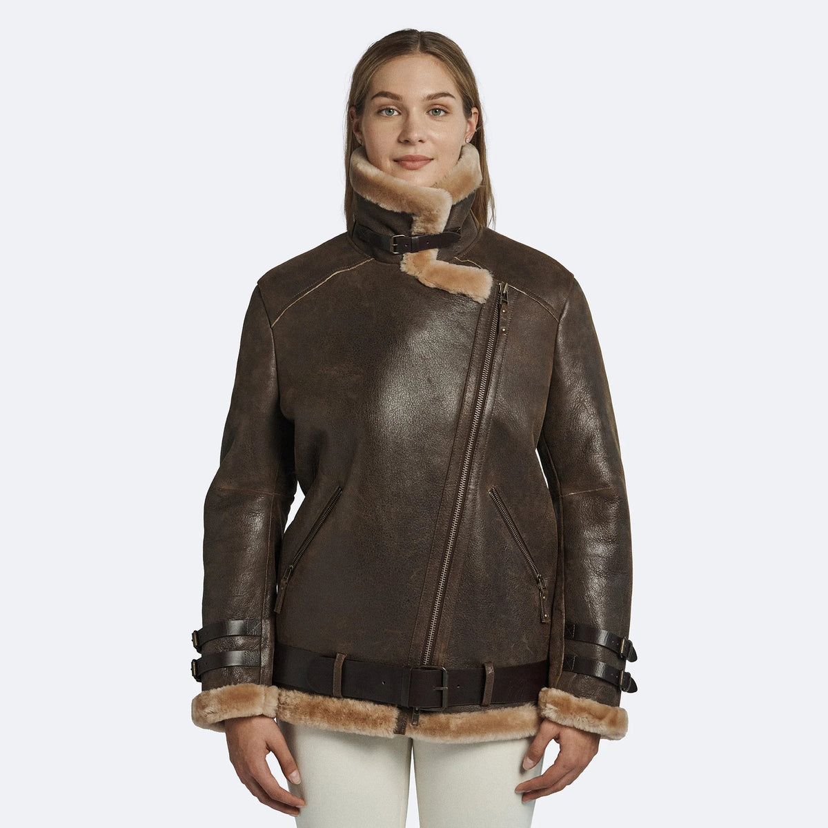 Oversized Women's Sheepskin Leather Shearling Winter Jacket
