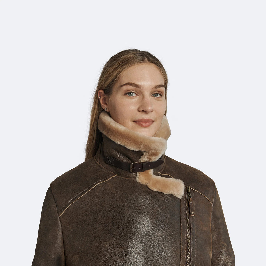 Oversized Women's Sheepskin Leather Shearling Winter Jacket