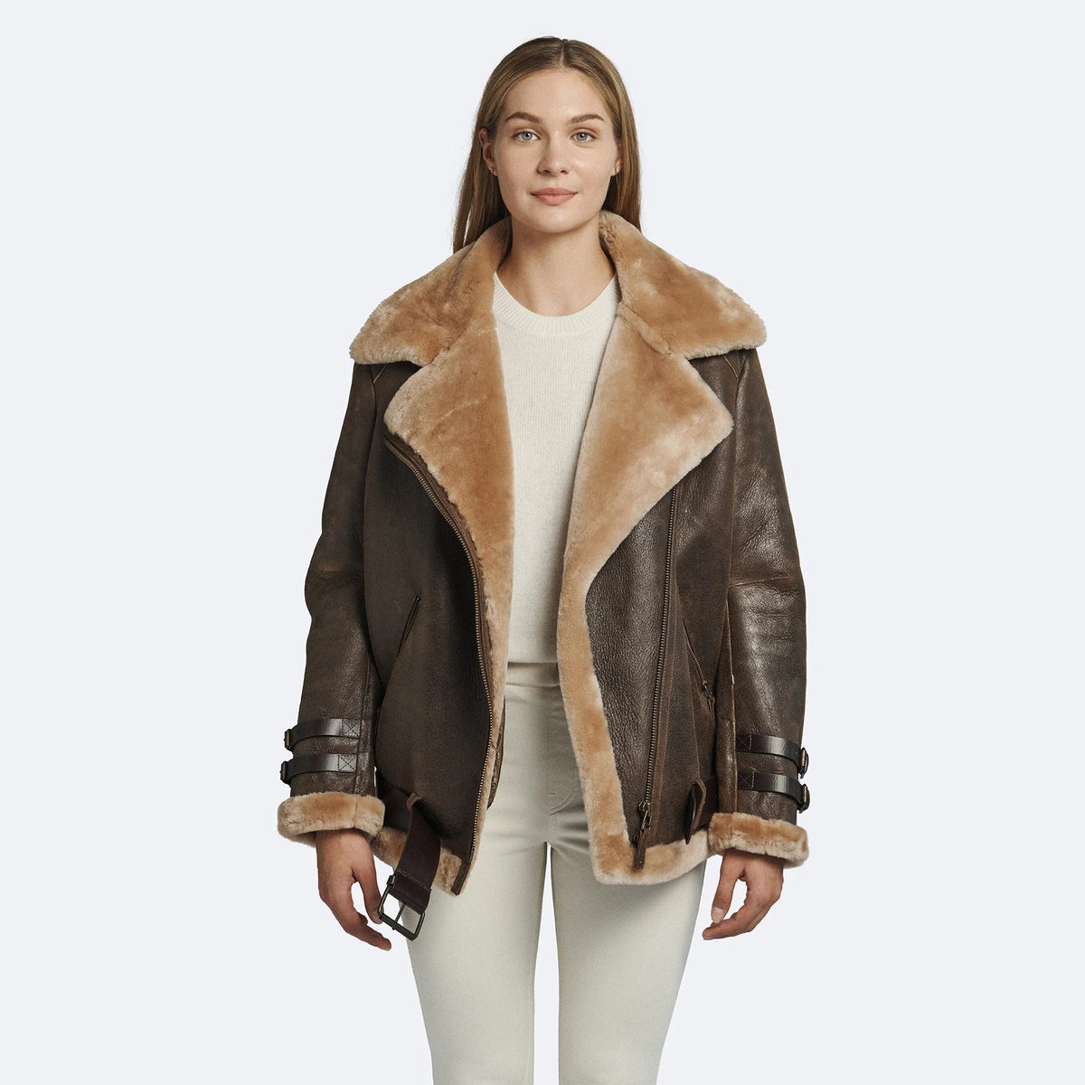 Oversized Women's Sheepskin Leather Shearling Winter Jacket