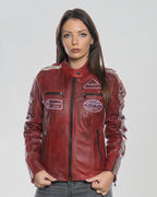 Brown Women's Buffed Genuine Leather Biker Jacket