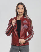 Brown Women's Buffed Genuine Leather Biker Jacket