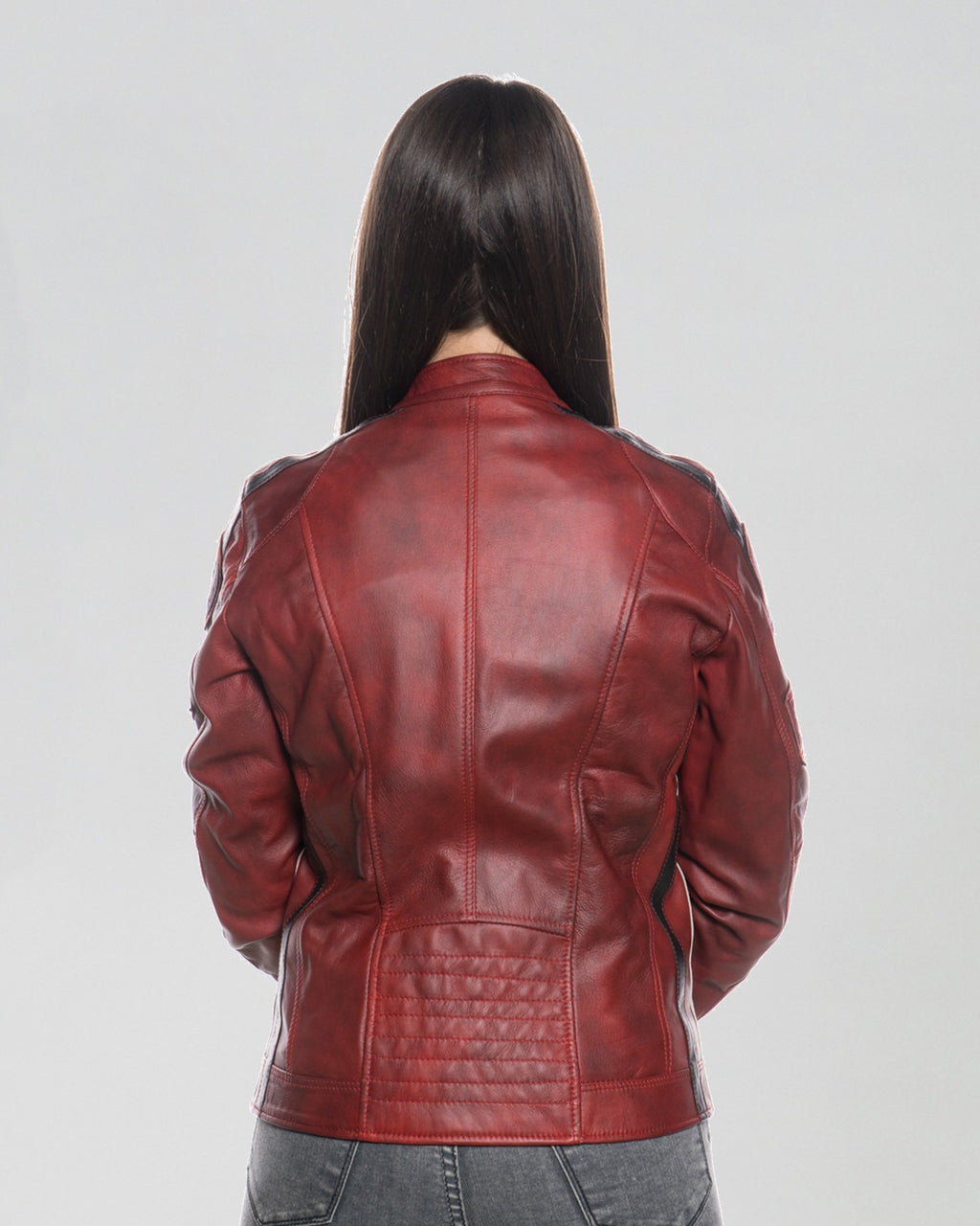 Brown Women's Buffed Genuine Leather Biker Jacket