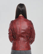 Brown Women's Buffed Genuine Leather Biker Jacket
