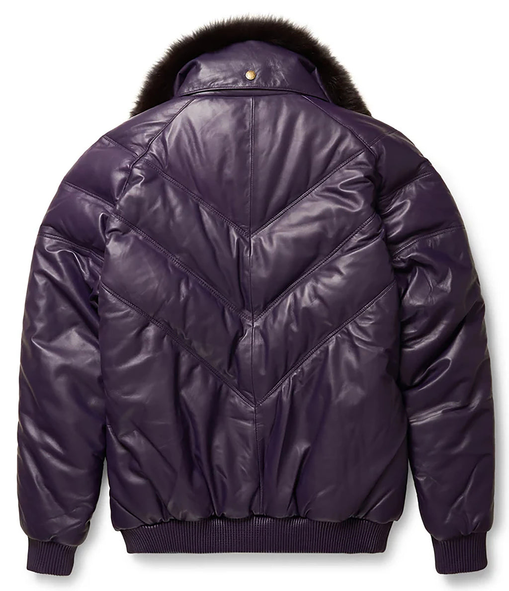 Men's Purple V-Bomber Genuine Leather Goose Country Jacket