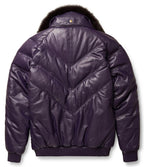 Men's Purple V-Bomber Genuine Leather Goose Country Jacket