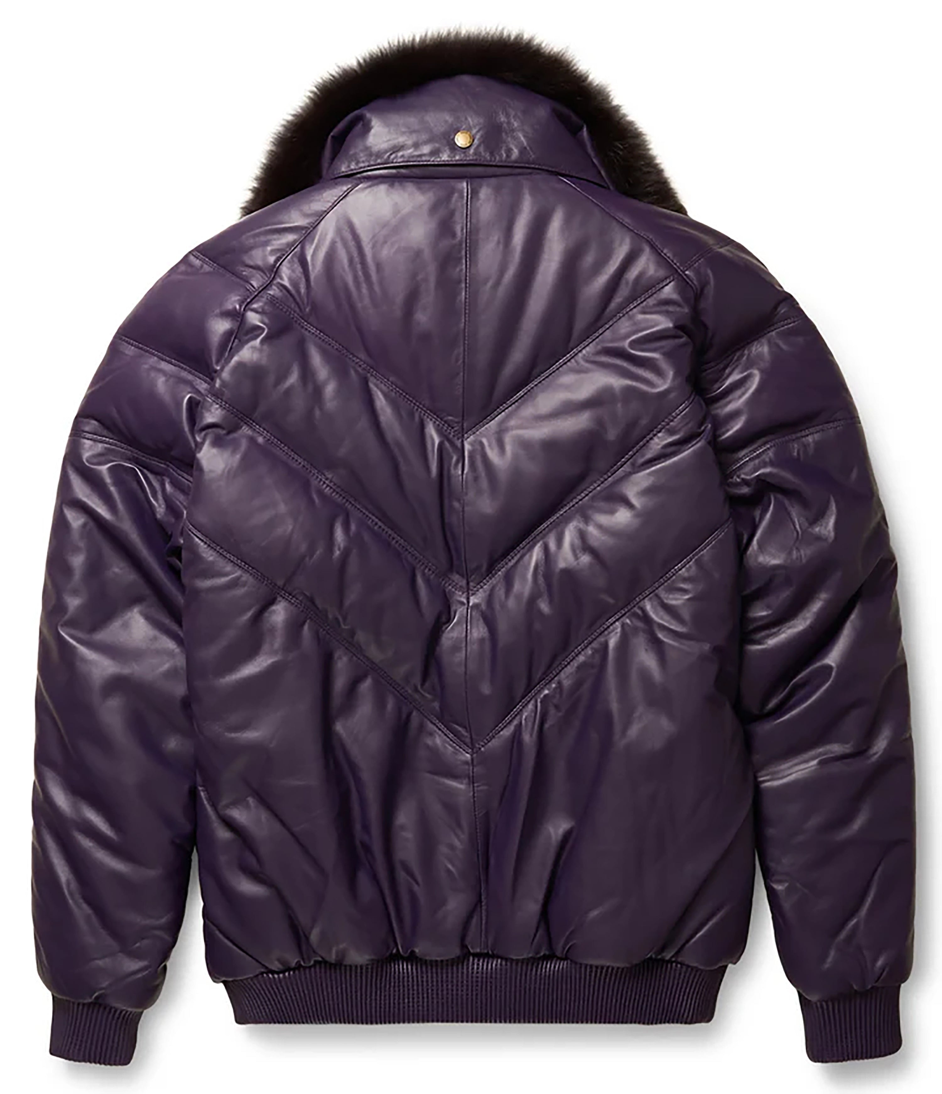 Men's Purple V-Bomber Genuine Leather Goose Country Jacket