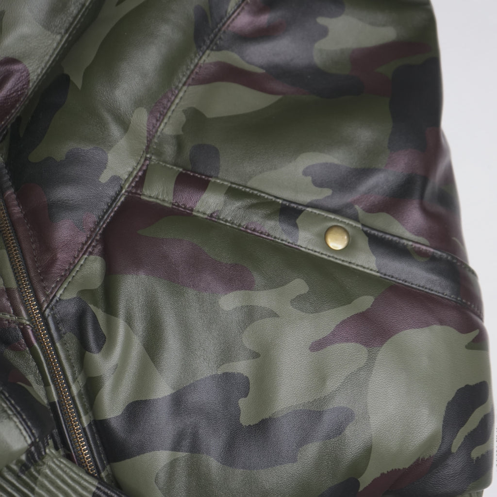 Men's Camo V-Bomber Real Leather Goose Country Jacket