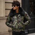Men's Camo V-Bomber Real Leather Goose Country Jacket