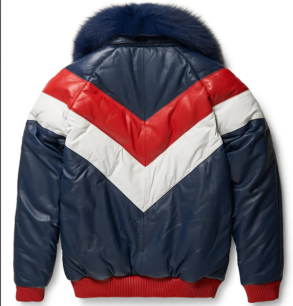 Men's Multi V-Bomber Genuine Leather Goose Country Jacket