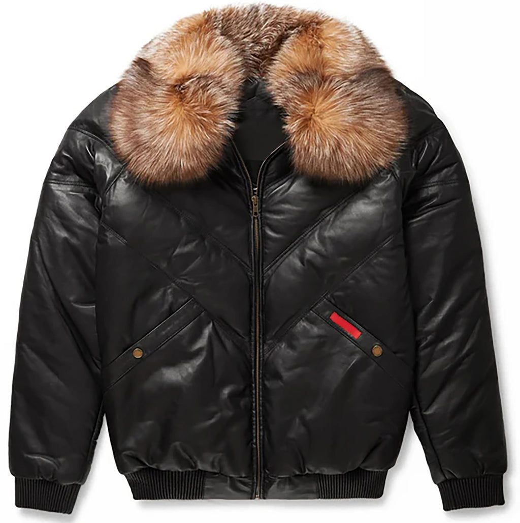Men's Black V-Bomber Genuine Leather Goose Country Jacket