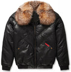 Men's Black V-Bomber Genuine Leather Goose Country Jacket