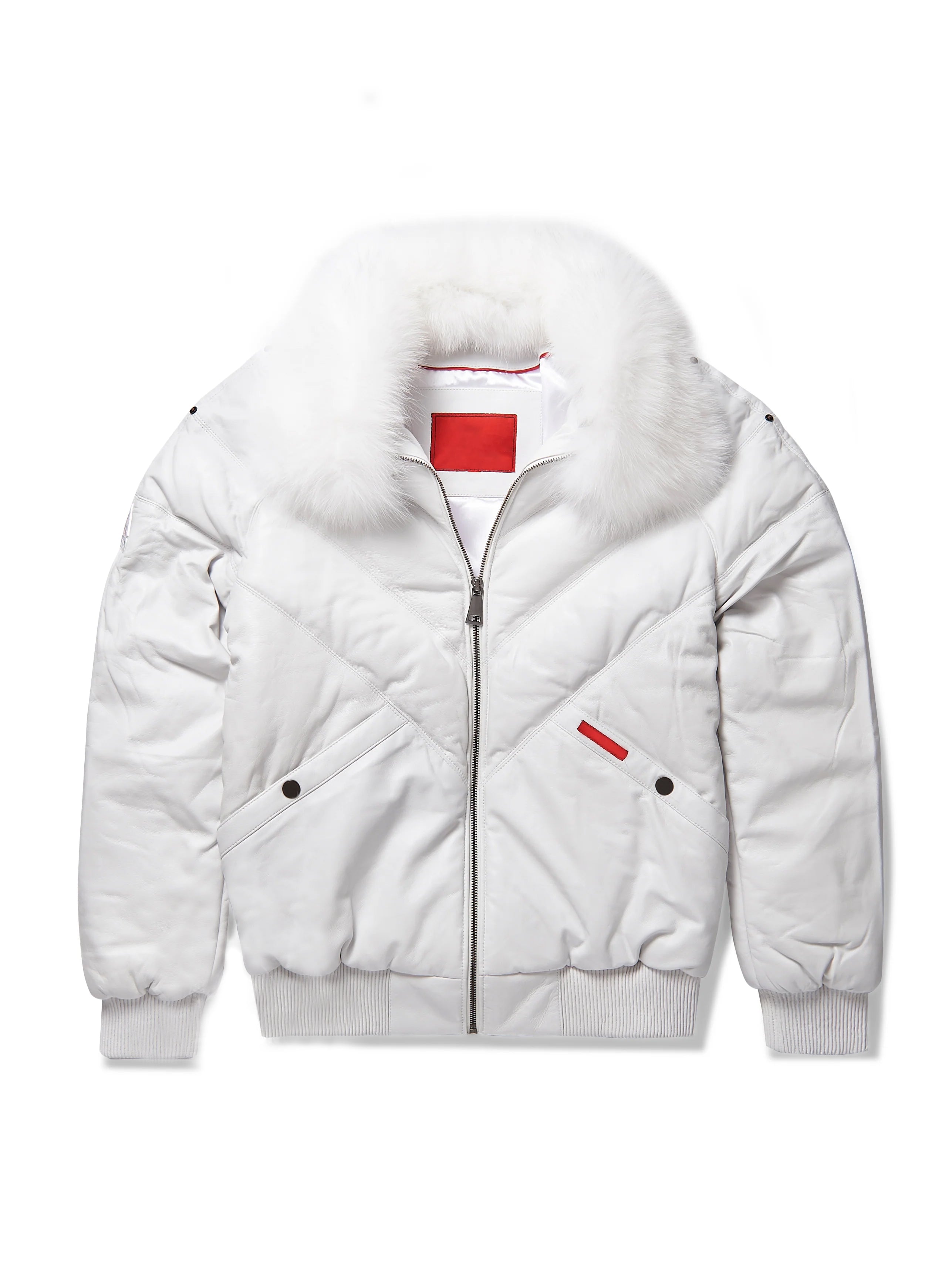 Men's White/White V-Bomber Genuine Leather Goose Country Jacket