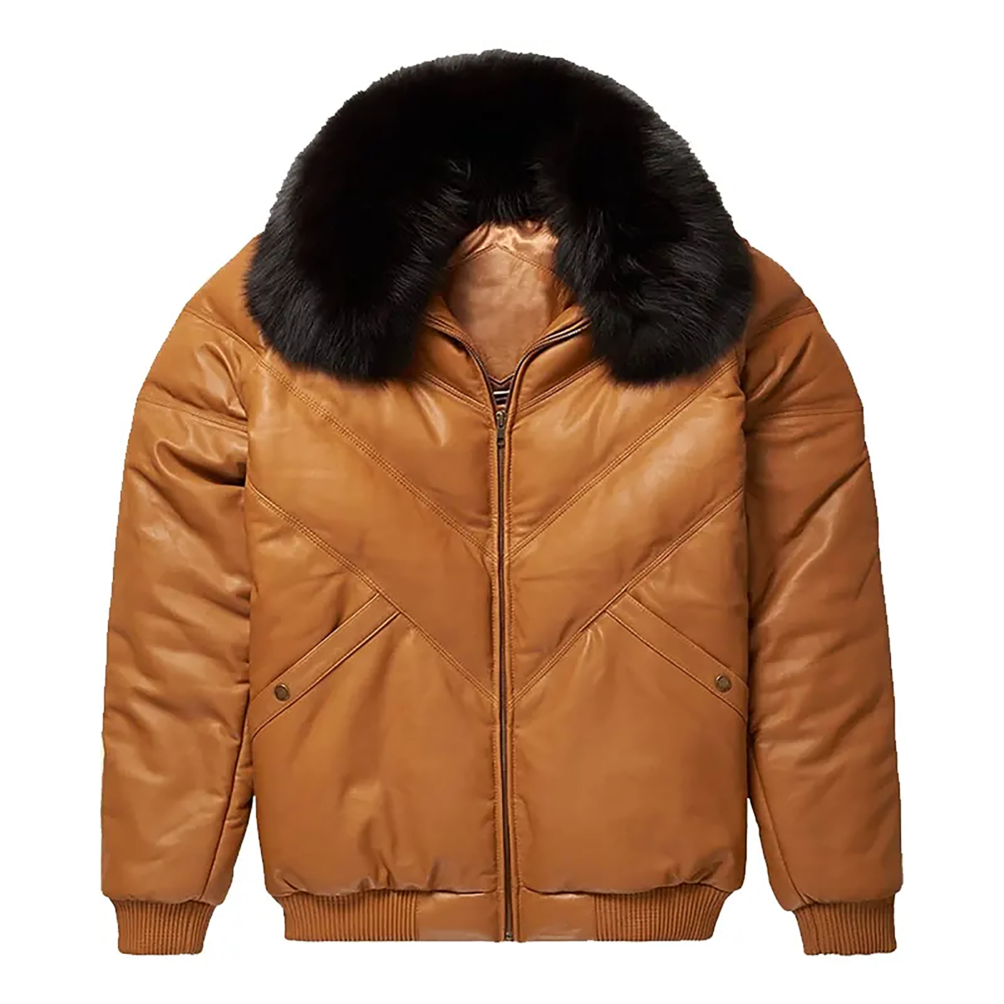 Men's Brown V-Bomber Real Leather Goose Country Jacket