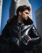 Men's Black V-Bomber Goose Country Real Leather Jacket