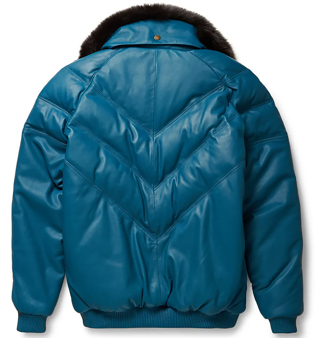 Men's Slate Blue V-Bomber Genuine Leather Goose Country Jacket