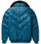 Men's Slate Blue V-Bomber Genuine Leather Goose Country Jacket