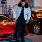 Men's White/Black V-Bomber Genuine Leather Goose Country Jacket